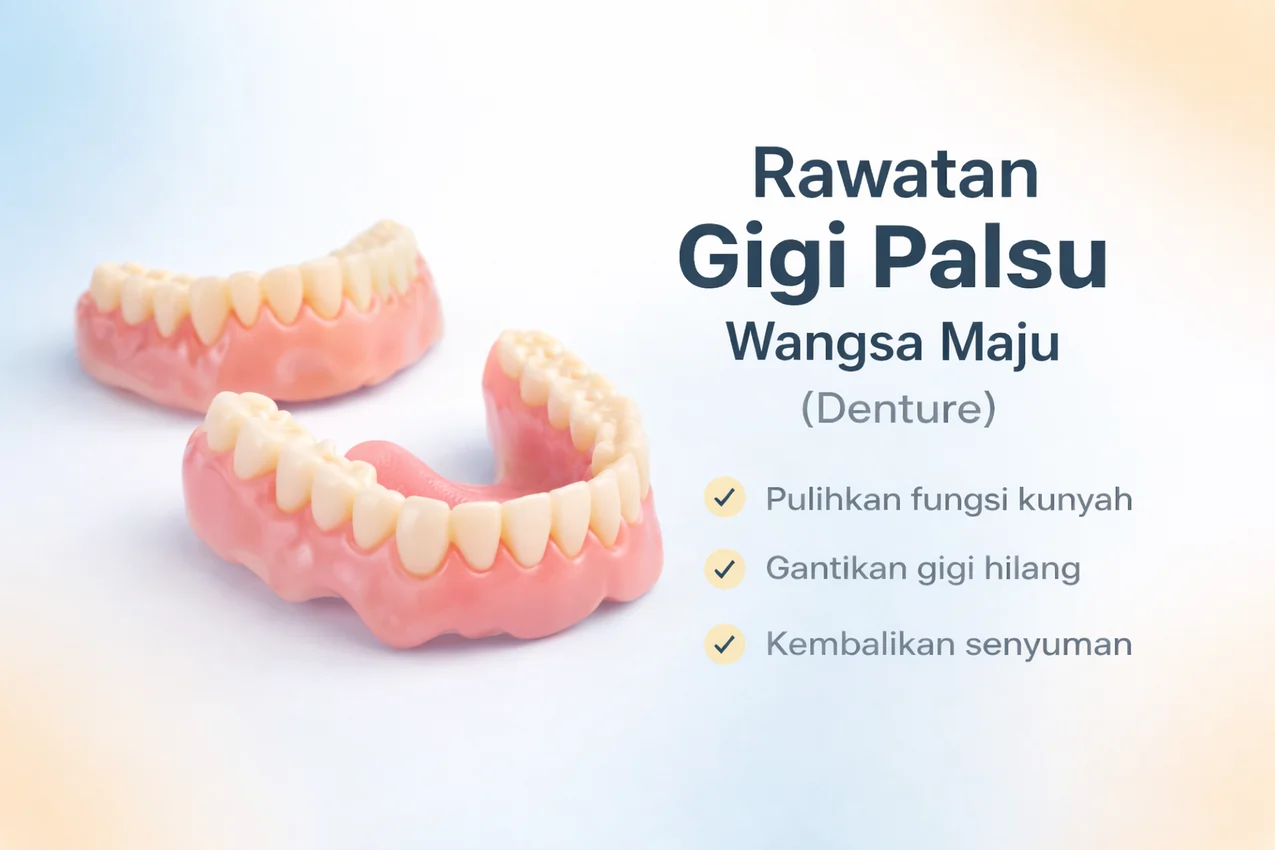 Rawatan gigi palsu denture untuk menggantikan gigi hilang di Klinik Pergigian Sharifah Aminah Wangsa Maju