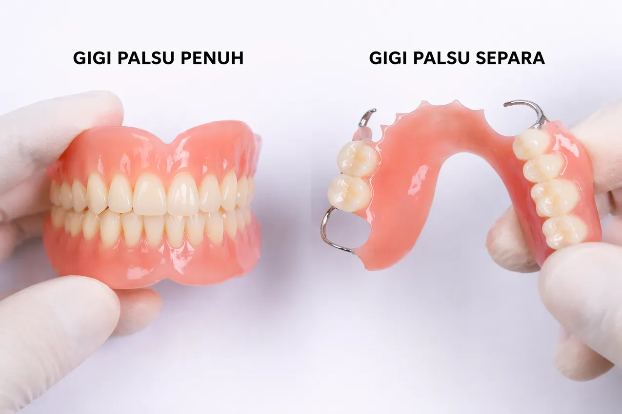 Perbezaan gigi palsu separa dan gigi palsu penuh