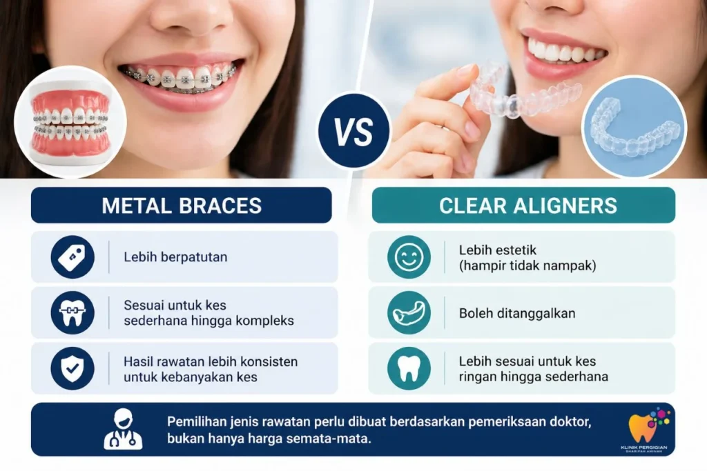 metal braces vs clear aligners - braces kuala lumpur | klinik pergigian sharifah aminah