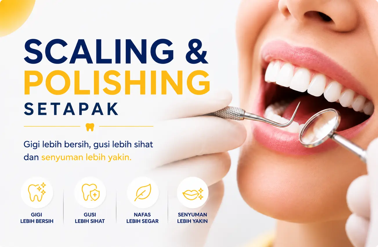 Rawatan scaling dan polishing gigi di Setapak di Klinik Pergigian Sharifah Aminah untuk membuang karang gigi dan membantu menjaga kesihatan gusi sekitar Kuala Lumpur.