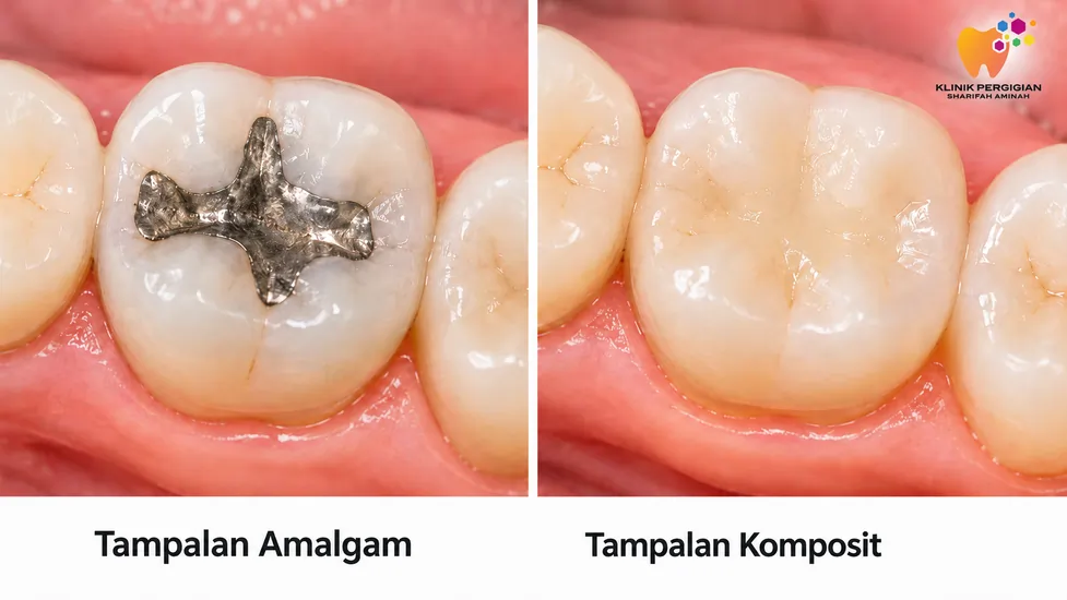 Perbandingan tampalan amalgam berwarna perak dan tampalan komposit sewarna gigi pada gigi geraham